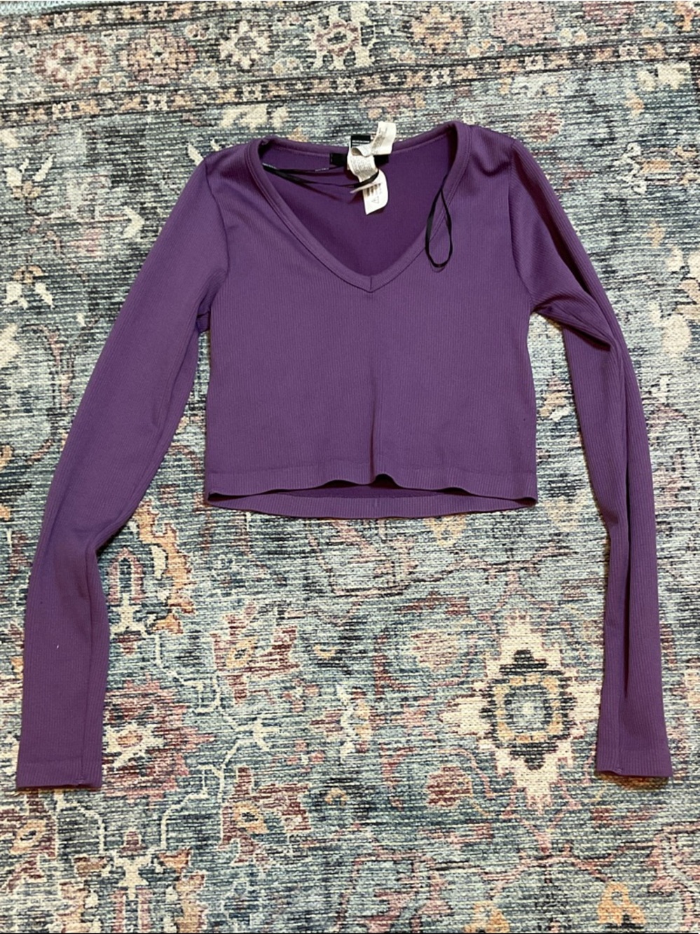 Purple V-Neck Long Sleeve Crop Top - Brand: